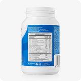 For Conceive Plus Couples Bundle Fertility Support | His/Her Deal (FR), image of men's fertility support supplement bottle rear side featuring detailed nutritional information table in French, Dutch, and German, along with distributor details, certification icons, and barcode on a blue label, all printed against a white backdrop.