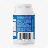 For Conceive Plus Couples Bundle Fertility Support | His/Her Deal (FR), image of men's fertility support supplement bottle rear view displaying a full list of ingredients, nutritional values, and usage details in French and Dutch, with barcode and product information panel printed on blue label.