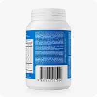 For Conceive Plus Couples Bundle Fertility Support | His/Her Deal (FR), image of men's fertility support supplement bottle rear view displaying a full list of ingredients, nutritional values, and usage details in French and Dutch, with barcode and product information panel printed on blue label.