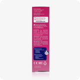 Side panel of Conceive Plus Fertility Lubricant Tube (FR) packaging in French and Dutch. Includes product ingredient list, quality assurance badge, and manufacturer contact information. Blue label highlights the tested pH range (7.0–7.6) and osmolality standards.
