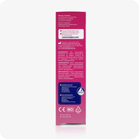 Side panel of Conceive Plus Fertility Lubricant Tube (FR) packaging in French and Dutch. Includes product ingredient list, quality assurance badge, and manufacturer contact information. Blue label highlights the tested pH range (7.0–7.6) and osmolality standards.