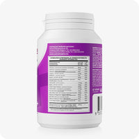 Conceive Plus Women's Fertility Support (FR) bottle featuring detailed nutritional information panel in French, Dutch, and German, showing vitamin and mineral content per two-capsule serving on a purple label—highlighting transparency in formulation and dosage guidance for women.